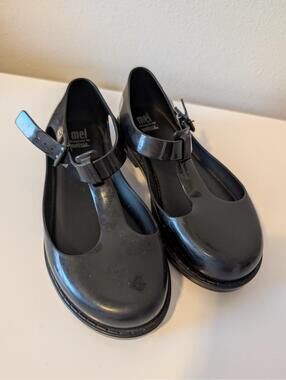 Mini Melissa Girls Size 2 Black Kazova Mary Jane Flats Minimalist Preppy